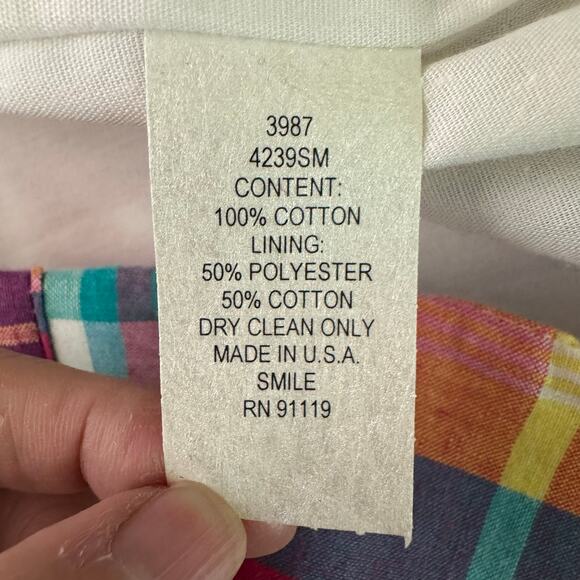 SAM TY Blazer 6 Madras‎ Plaid Patchwork Cotton Crystal Buttons Lined Preppy - Picture 12 of 14